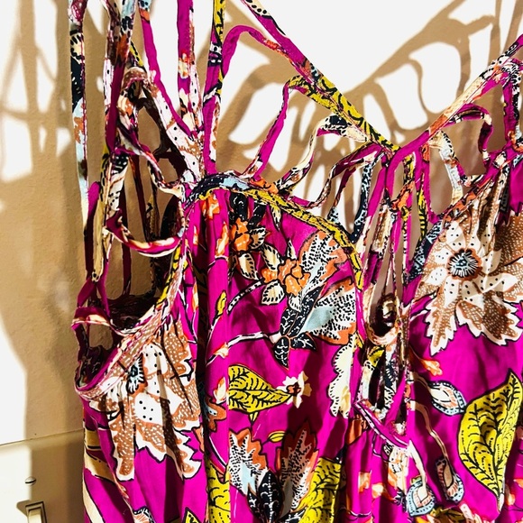 Anthropologie Bird Floral Maxi Dress Boho Magenta Strappy Cutout Pink Size 2X - Picture 6 of 12